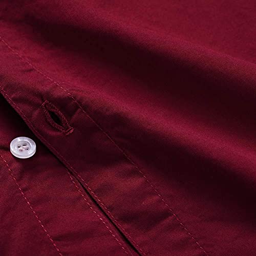 Spring&Gege Boys Long Sleeve Uniform Cotton Twill Button Down Shirt for Children Burgundy Size 13-14 Years