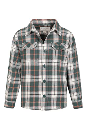 Mountain Warehouse Flannel Kids Check Shirt - Brushed Flannel Check Shirt, 2 Twin Chest Pockets Girls Top, Buttoned Boys Shirt, Warm & Cosy - for Walking, Travelling Green 11-12 Years