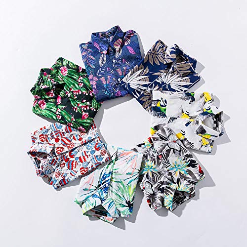 Spring&Gege Boys' Short Sleeve Button Down Fun Hawaiian Shirt Cartoon Print Aloha Dress Shirts, Navy Blue Leaf, 11-12 Years