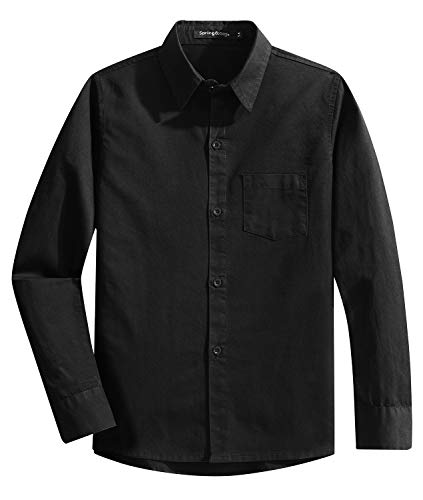 Spring&Gege Boys' Long Sleeve Solid Formal Uniform Cotton Twill Dress Shirts, Black, 11-12 Years