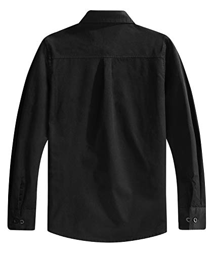 Spring&Gege Boys' Long Sleeve Solid Formal Uniform Cotton Twill Dress Shirts, Black, 11-12 Years