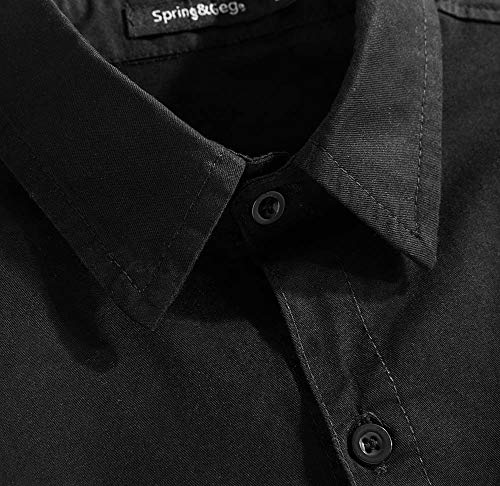 Spring&Gege Boys' Long Sleeve Solid Formal Uniform Cotton Twill Dress Shirts, Black, 11-12 Years