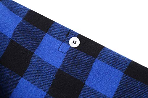 Bienzoe Boys Button Down Shirt: Kids Plaid Flannel Long Sleeve Shirts Blue Black 7/8