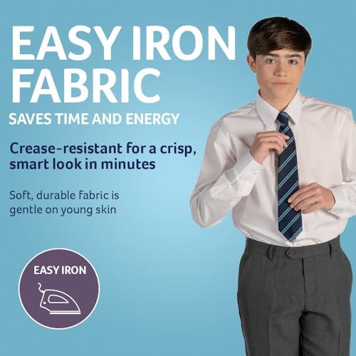 Trutex 2 Pack Long Sleeve White School Shirts Boys (7-16+ Years) Slim Fit White Shirts for Boys, Easy Iron Boys White Shirts, Button Down White Shirt Boys - Genuine School Uniform