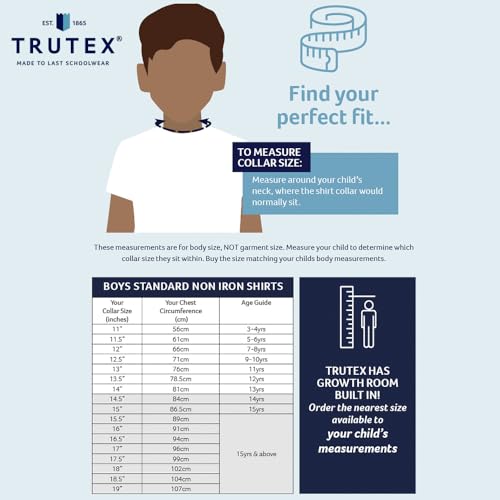 Trutex 2 Pack Long Sleeve White School Shirts Boys (7-16+ Years) Slim Fit White Shirts for Boys, Easy Iron Boys White Shirts, Button Down White Shirt Boys - Genuine School Uniform