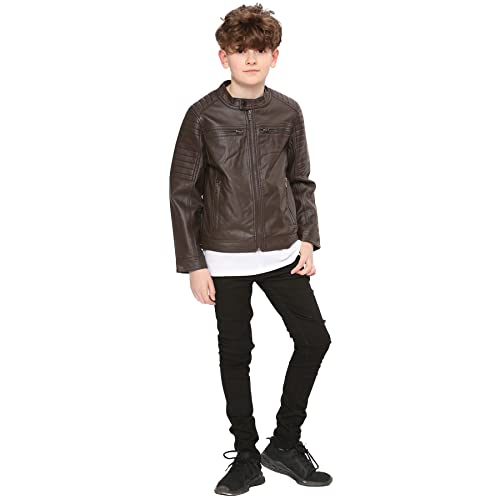 A2Z 4 Kids Motorcycle Biker Jacket PU Leather Jacket Zipper Stylish Boys Age 5-13 Years Dark Brown
