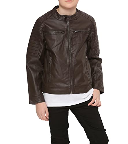 A2Z 4 Kids Motorcycle Biker Jacket PU Leather Jacket Zipper Stylish Boys Age 5-13 Years Dark Brown