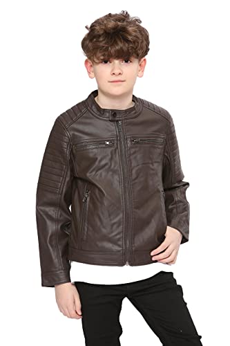 A2Z 4 Kids Motorcycle Biker Jacket PU Leather Jacket Zipper Stylish Boys Age 5-13 Years Dark Brown