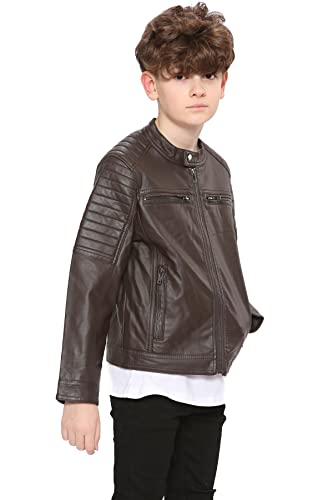 A2Z 4 Kids Motorcycle Biker Jacket PU Leather Jacket Zipper Stylish Boys Age 5-13 Years Dark Brown