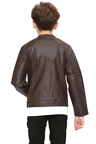 A2Z 4 Kids Motorcycle Biker Jacket PU Leather Jacket Zipper Stylish Boys Age 5-13 Years Dark Brown