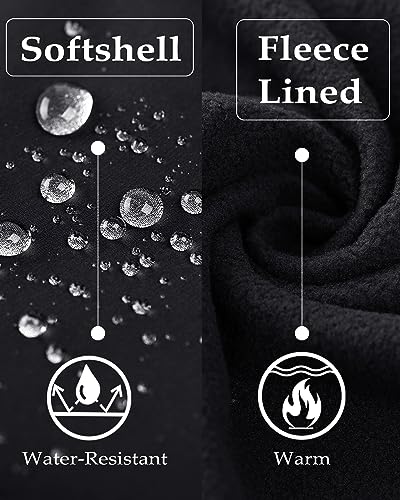 TACVASEN Winter Jacket Men Waterproof Warm Black Military Jacket Hooded Softshell Fleece Jacket with hood Airsoft Hiking Outdoor, UK S (Tag M), Black