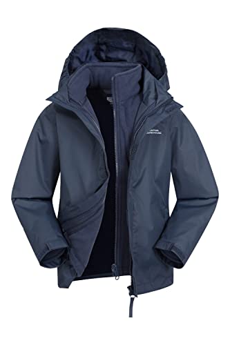 Mountain Warehouse Fell Kids 3 in 1 Jacket - Water-Resistant Triclimate Raincoat, Detachable Inner Coat & Packaway Hood - For, Walking, Hiking & Outdoors Navy 9-10 Years
