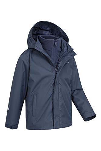 Mountain Warehouse Fell Kids 3 in 1 Jacket - Water-Resistant Triclimate Raincoat, Detachable Inner Coat & Packaway Hood - For, Walking, Hiking & Outdoors Navy 9-10 Years