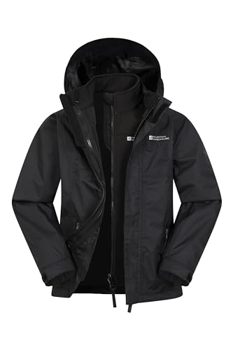 Mountain Warehouse Bracken Extreme Kids 3 in 1 Jackets - Waterproof Boys & Girls Rain Jacket, Breathable, Taped Seams, Mesh Lined Kids Coat - For Travelling Black 7-8 Years