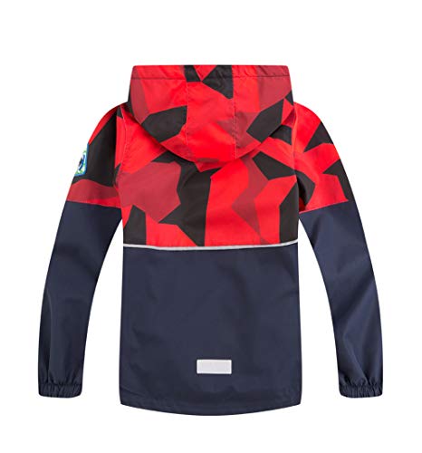 LAUSONS Kids Boys Fleece Lined Raincoat Lightweight Windbreaker Camo Outdoor Waterproof Jacket with Removable Hood Red 10-11 Years / 150cm