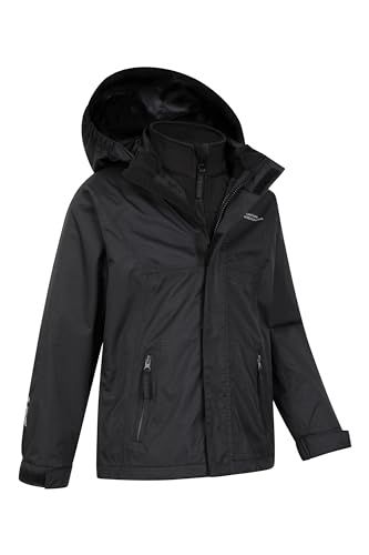 Mountain Warehouse Bracken Extreme Kids 3 in 1 Jackets - Waterproof Boys & Girls Rain Jacket, Breathable, Taped Seams, Mesh Lined Kids Coat - For Travelling Black 7-8 Years