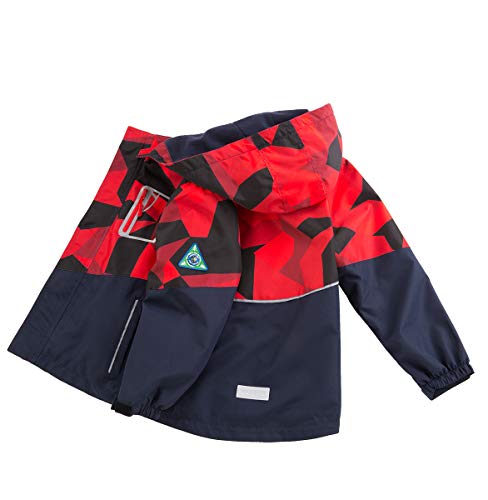 LAUSONS Kids Boys Fleece Lined Raincoat Lightweight Windbreaker Camo Outdoor Waterproof Jacket with Removable Hood Red 10-11 Years / 150cm