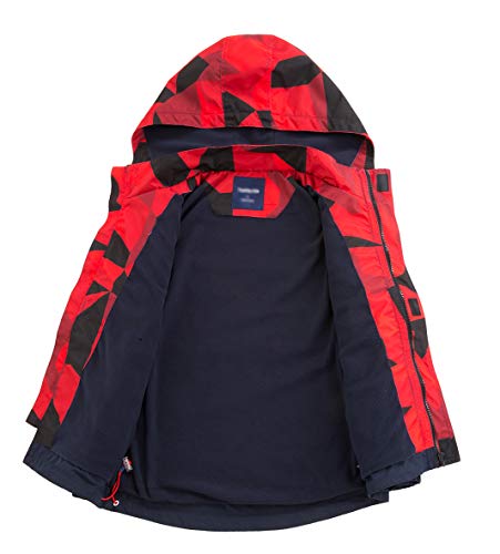 LAUSONS Kids Boys Fleece Lined Raincoat Lightweight Windbreaker Camo Outdoor Waterproof Jacket with Removable Hood Red 10-11 Years / 150cm