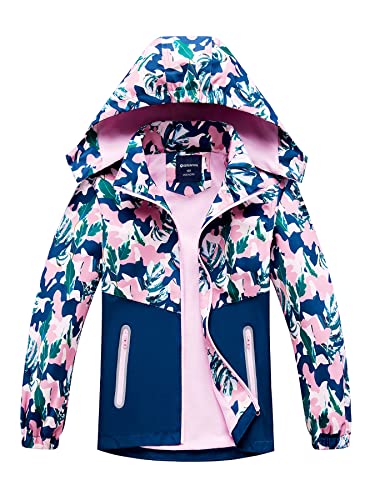 SERENYOU Girls Waterproof Jacket Kids Fleece Lined Raincoat Girl Windbreaker Girls' Rain Coat with Removable Hood Style 1 UK:9-10 Years (manufacturers's size: 140)