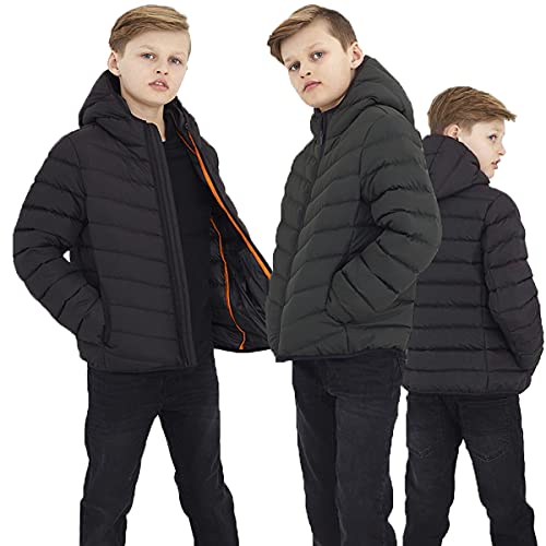 Brave Soul Grant Boys Puffer Hooded Jacket Lightweight Warm Padded Winter Coat Black 13 Years