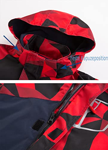 LAUSONS Kids Boys Fleece Lined Raincoat Lightweight Windbreaker Camo Outdoor Waterproof Jacket with Removable Hood Red 10-11 Years / 150cm