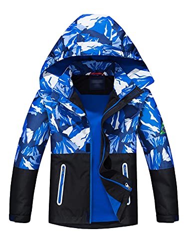 LAUSONS Boys Waterproof Jacket Toddler Girls Camo Windbreaker with Hood Black 9-10 Years/Label 140
