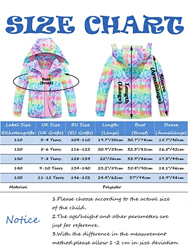 SERENYOU Girls Waterproof Jacket Kids Fleece Lined Raincoat Girl Windbreaker Girls' Rain Coat with Removable Hood Style 1 UK:9-10 Years (manufacturers's size: 140)