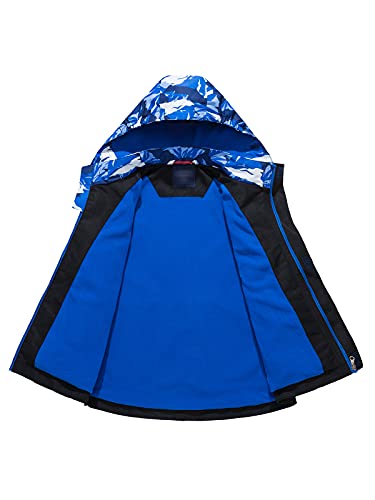 LAUSONS Boys Waterproof Jacket Toddler Girls Camo Windbreaker with Hood Black 9-10 Years/Label 140