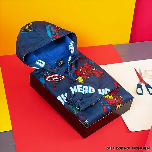 Marvel Boys Waterproof Jacket Avengers Spiderman Hooded Jacket Fleece Lining Raincoat for Boys Teenagers 4-14 Years (Navy Avengers, 7-8 Years)