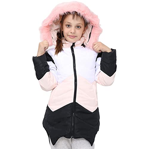 A2Z 4 Kids Hooded Contrast Panel Baby Pink Puffer Coat Parka Jacket Faux Fur Detachable Hood New Winter Fashion Girls Age 2-13 Years