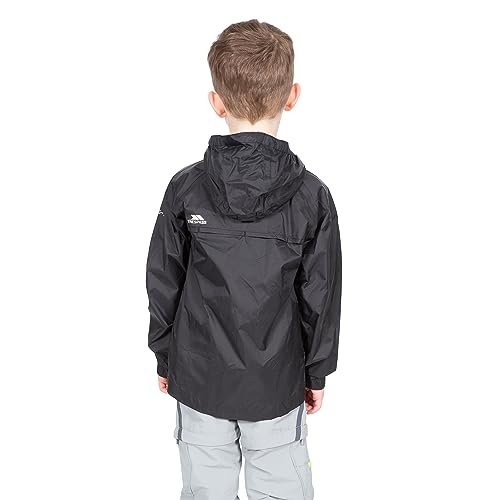 Trespass Unisex Kids Qikpac Compact Pack Away Waterproof Rain Jacket, Black, 11-12 Years UK