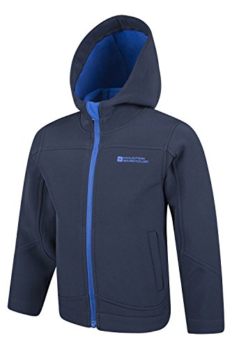 Mountain Warehouse Exodus Kids Softshell Jacket - Breathable, Wind Resistant, Water Resistant & Fleece Lined Coat for Boys & Girls - For Spring Summer, Hiking & Outdoors Navy 11-12 Years