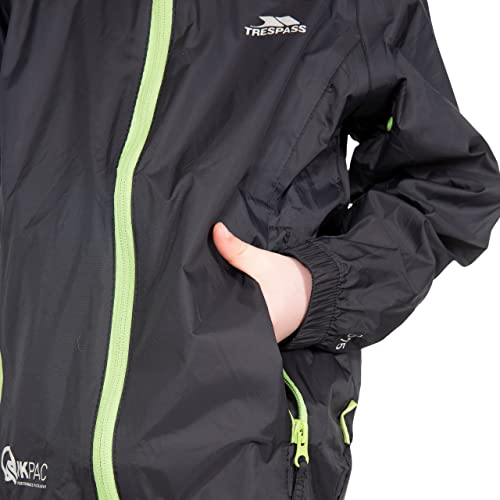 Trespass Unisex Kids Qikpac Compact Pack Away Waterproof Rain Jacket, Black, 11-12 Years UK