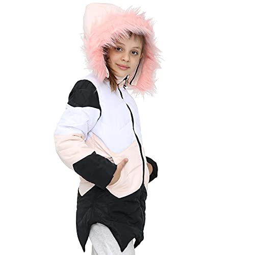 A2Z 4 Kids Hooded Contrast Panel Baby Pink Puffer Coat Parka Jacket Faux Fur Detachable Hood New Winter Fashion Girls Age 2-13 Years