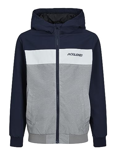 Jack & Jones Boy's Jjerush Blocking Hood Bomber Sn Jr Jacket, Navy Blazer/Detail:Blocking, 10 Years