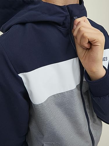 Jack & Jones Boy's Jjerush Blocking Hood Bomber Sn Jr Jacket, Navy Blazer/Detail:Blocking, 10 Years