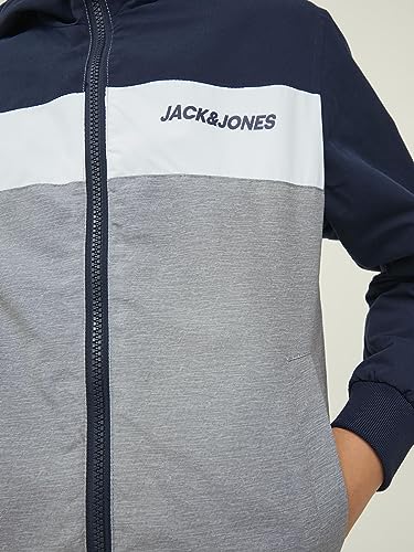 Jack & Jones Boy's Jjerush Blocking Hood Bomber Sn Jr Jacket, Navy Blazer/Detail:Blocking, 10 Years
