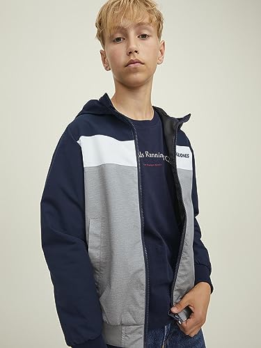 Jack & Jones Boy's Jjerush Blocking Hood Bomber Sn Jr Jacket, Navy Blazer/Detail:Blocking, 10 Years