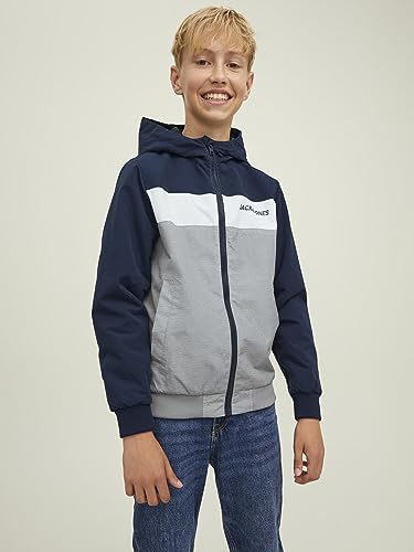 Jack & Jones Boy's Jjerush Blocking Hood Bomber Sn Jr Jacket, Navy Blazer/Detail:Blocking, 10 Years