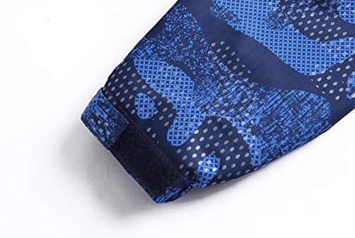 YoungSoul Boys Lightweight Hooded Waterproof Jackets Printed Fleece Lined Raincoat Camo Blue UK:9-10 Years (manufacturers's Size: 140)