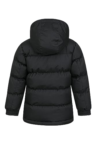 Mountain Warehouse Snow Padded Kids Jacket - Water Resistant Coat with Fleece Lined Hood, Adjustable Cuffs & Side Pockets - For Winter, Walking, Travel & Outdoors Jet Black 5-6 Years