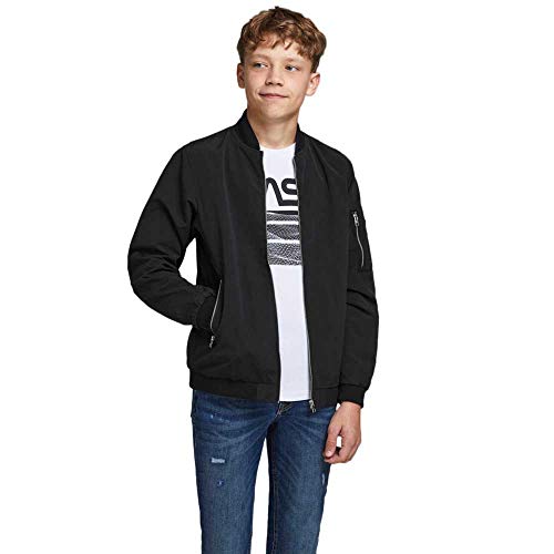 JACK & JONES Boys Bomber Jacket Full Zip Outdoor Warm Long Sleeve Casual, Black Colour, UK Size 12 Years