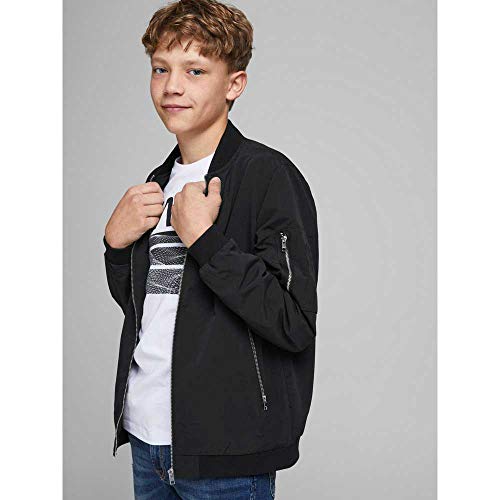 JACK & JONES Boys Bomber Jacket Full Zip Outdoor Warm Long Sleeve Casual, Black Colour, UK Size 12 Years