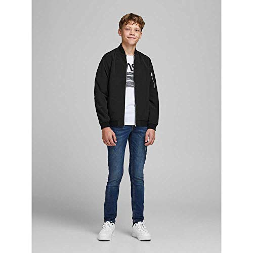 JACK & JONES Boys Bomber Jacket Full Zip Outdoor Warm Long Sleeve Casual, Black Colour, UK Size 12 Years