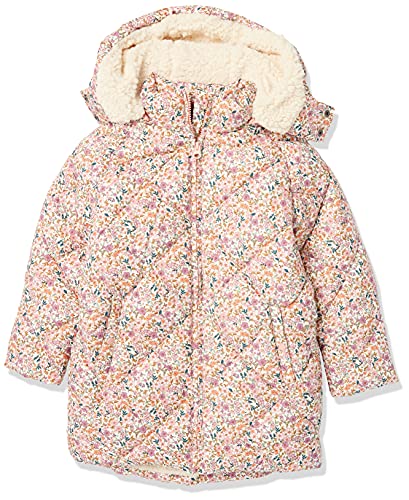 Amazon Essentials Girls' Long Quilted Cocoon Puffer Coat, Cream Floral, 6-7 Years
