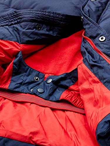 Amazon Essentials Boys' Heavyweight Hooded Puffer Jacket, Navy Red Colour Block, 5 Years