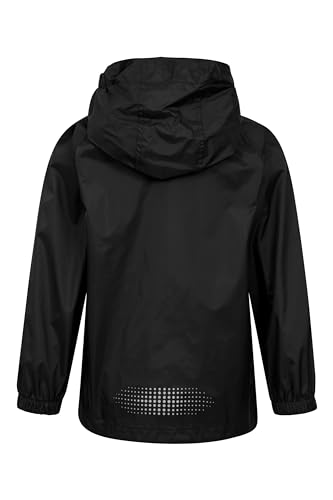 Mountain Warehouse Pakka Kids Waterproof Jacket - Wind Resistant, Lightweight & Breathable Rain Coat for Girls & Boys with Packaway Bag - For Wet Weather, Travel, Spring Summer Black 7-8 Years