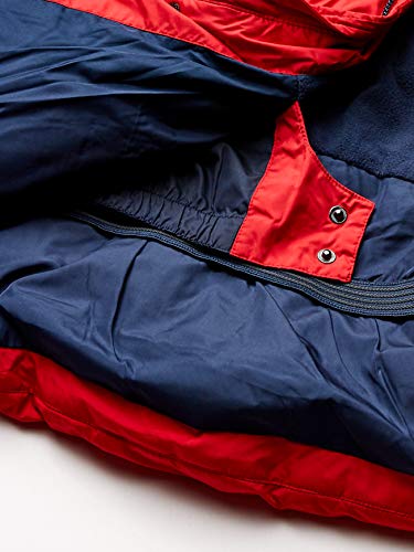 Amazon Essentials Boys' Heavyweight Hooded Puffer Jacket, Navy Red Colour Block, 5 Years