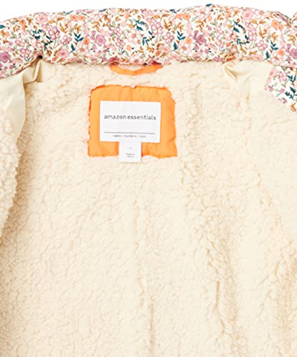 Amazon Essentials Girls' Long Quilted Cocoon Puffer Coat, Cream Floral, 6-7 Years