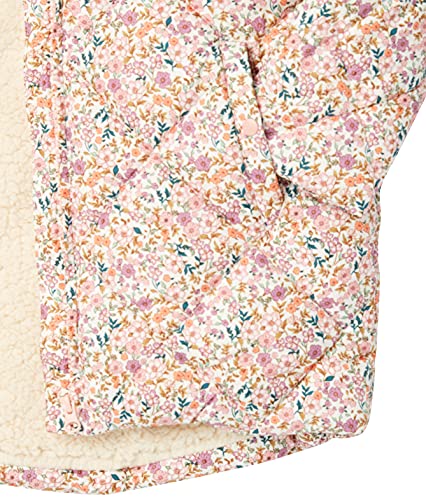 Amazon Essentials Girls' Long Quilted Cocoon Puffer Coat, Cream Floral, 6-7 Years